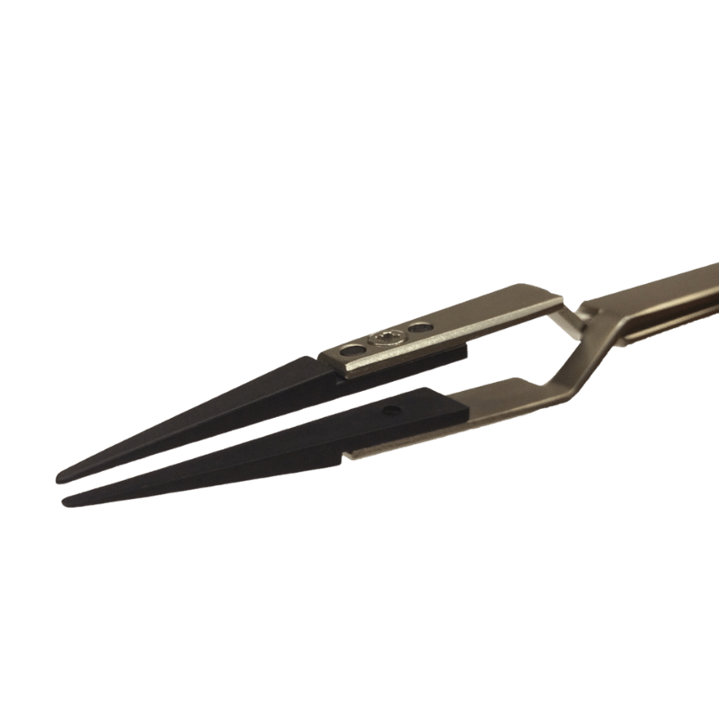 Precision Tweezers - Replaceable Polymer Tip Tweezers - N2A-SA - Stainless Steel Handle Closeup - Reverse Hold - Tip Compatible Precision Tweezers - Replaceable Polymer Tip Tweezers - N2A-SA - Stainless Steel Handle Closeup - Reverse Hold - Tip Compatible